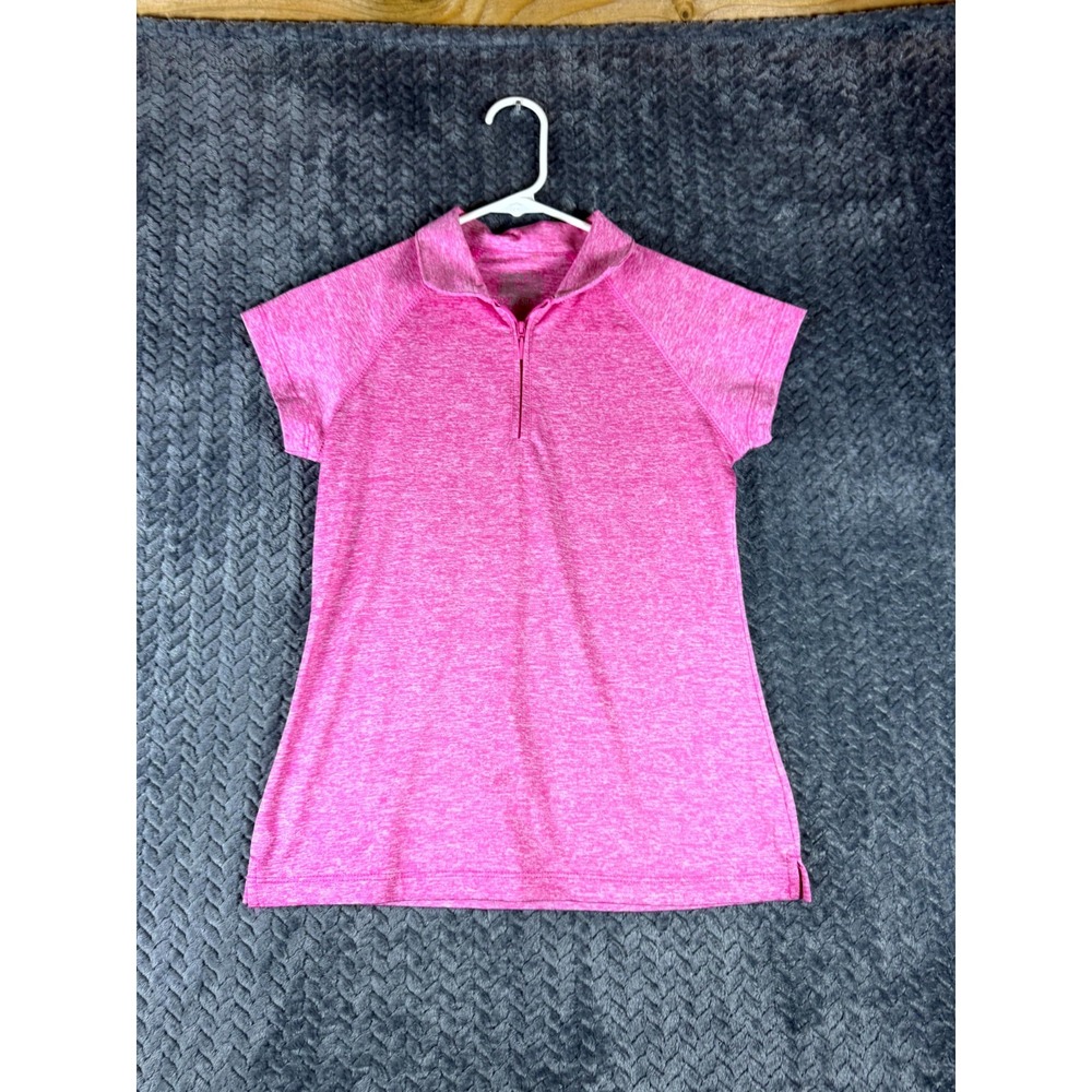 Garb Polo Shirt Girls Large Heather Pink Short Sleeve Stretch Quarter Zip UPF 50